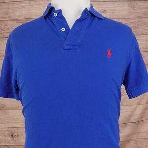 Polo Ralph Lauren Polo Shirt Mens Medium‎ Blue Solid Mesh Cotton Short Sleeve